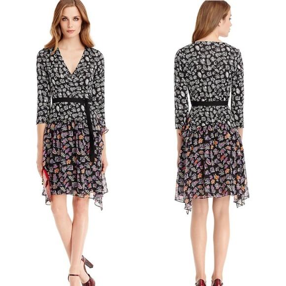 Diane von Furstenberg DVF NWT Riviera Silk Knit Black Floral Skirt Wrap Dress - Picture 1 of 12